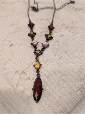 Vintage Avon NR Nora Rose Victorian Revival Necklace - Multi-Gem Tassel